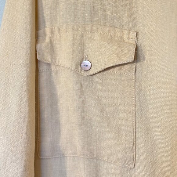 Lino By Chicos Butter Yellow Button-Up Shirt Size 3 Front Pockets 100% Linen - Picture 9 of 10
